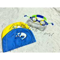 Combo 1 Nón Bơi Vải chống nước + Kính Bơi Conquest BL15 cho bé + Kèm nhét tai bơi