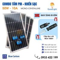 Combo 1 tấm pin năng lượng mặt trời 50W và bộ điều khiển sạc 12/24V 10AH, sạc bình ắc quy, Lithium