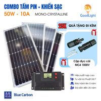 Combo 1 tấm pin năng lượng mặt trời 50W và bộ điều khiển sạc 12/24V 10AH, sạc bình ắc quy, Lithium