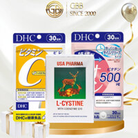 (COMBO 1 THÁNG) L-cystine 500mg + Vitamin C DHC 60 viên + Biotin DHC 30 viên giúp làm đẹp da, mọc tóc, giảm rụng tóc