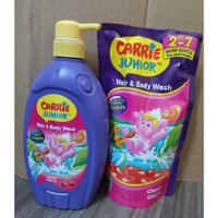 Combo 1 Túi Sữa Tắm Carrie Junior Cherry 500g + Chai Sữa Tắm Carrie Junior Hương Cherry/ Nho/Sữa (700g)
