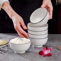 COMBO 10 BÁT ĂN CƠM SỨ TRẮNG VIỀN ĐEN phong cách Bắc Âu - Chén ăn cơm sứ dày dặn, cao cấp, sang trọng