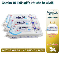 Combo 10 bịch khăn giấy ướt cho bé Aiwibi - Australia, khăn ướt cho bé sơ sinh cao cấp, không mùi