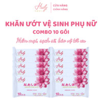 Combo 10 Bịch Khăn Ướt Vệ Sinh Phụ Nữ Haily Thơm Mát, Dịu Nhẹ Với Hương Hoa Nhài 10 tờ/ gói