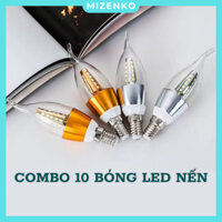 Combo 10 Bóng LED Nến 5W Đui E14 E27, Ánh Sáng Trắng Vàng Trang Trí Đèn Chùm, Đèn Tường Mizenko