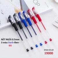 Combo 10 bút bi nước 3 màu xanh đỏ đen cho học sinh nét đẹp viết trơn B119 -  Combo 10 đen