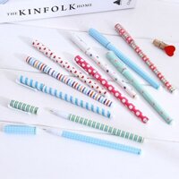 Combo 10 bút mực nước gel xanh dương đậm nhạt xanh lá tím hồng cam đỏ ngân hà hoạt hình họa tiết cute - 10 bút họa tiết