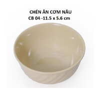 Combo 10 cái Chén ăn cơm nhựa melamine cao cấp nâu bóng CB 04 ngoài xoắn - đường kính 11.5 x 5.6 cm: