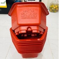 [Combo 10 chậu]Chậu nhựa trồng hoa cây cảnh lục giác FAC380 loại 1 dày, chậu bon sai in hoa văn