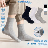 Combo 10 đôi tất cổ trung nam trơn màu GOMSOCKS mẫu gân chìm, chất liệu cotton cao cấp - FIVE-TAY10-LUNG-CB10