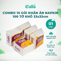 Combo 10 gói Khăn ăn Napkin Calla 1 lớp x 100 tờ khổ 33cmx 33cm mềm, không mủn, không tẩy trắng, nguyên liệu Indonesia
