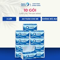 Combo 10 gói khăn giấy lau tay Roto eco20-2 RT20-2 hai lớp 100 bột giấy nguyên sinh, dài 20cm, họa tiết chấm bi xốp, thấm hút 2 chiều, gồm 102 tờgói