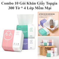 Combo 10 Gói Khăn Giấy Topgia 300 Tờ * 4 Lớp Dày Dặn, Mềm Mại, An Toàn (Thùng giá 40.000đ)
