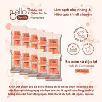 Combo 10 Gói Khăn Ướt 20 Tờ Bello Hương Hoa Chăm Sóc Tay, Mặt Không Cồn, Không Paraben