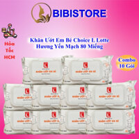 (Combo 10 Gói) Khăn Ướt Em Bé Choice L Lotte Hương Yến Mạch 80 Miếng (Bibistore HCM)