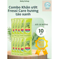 COMBO 10 gói khăn ướt Fressi Care hương táo xanh 20 miếng