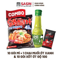 combo 10 gói mì cay vị ki chi + 1 chai muói ớt xanh & 10 gói sốt ớt độ