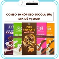 [COMBO 10 HỘP ĐỦ VỊ] Kẹo socola sữa 50% Cacao Mix đủ vị siêu ngon 50g đủ vị FIGO, Milk Chocolate đồ ăn vặt văn phòng