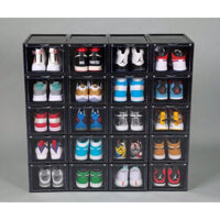Combo 10 Hộp Đựng Giày Full Đen Cá Tính Box Sneaker Hộp Để Giày PP trong suốt size 33x23x13,5cm