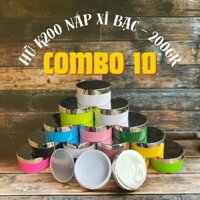 Combo 10 hủ nhựa K200 nắp xi bạc (200gr) đủ màu, có nắp lót chống tràn, dùng để Đựng kem body.