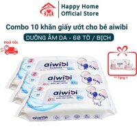 Combo 10 khăn giấy ướt cho bé Aiwibi - Australia, khăn ướt cho bé sơ sinh không mùi, dưỡng ẩm cho da