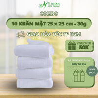 Combo 10 Khăn Mặt 25 x 25 - Chất Liệu Sợi Cotton Mềm Mịn - màu Trắng - Khăn Nam Phong