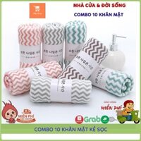 Combo 10 Khăn Mặt Kẻ Sọc Hàn Quốc 30x50, Siêu Mềm, Siêu Thấm Hút Nước Cực Tốt, Thích Hợp Mọi Loại Da GiaDungTT