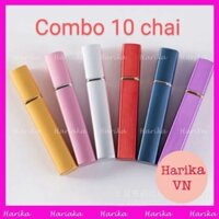 [COMBO 10] Lọ chiết nước hoa vỏ nhôm 10ml vuông dạng xịt sang trọng trộn màu, vỏ nhôm bọc chai thủy tinh Harika HK720C