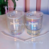 Combo 10 ly thủy tinh kèm ống hút và nắp chống tràn HKM VINAMILK (MẪU NGẪU NHIÊN)