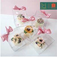 [COMBO 10 SET] Hộp mica quai xách 15x15x15cm - Hộp Mica Trong Suốt đựng bánh kem có quai xách kèm đế - MDB15