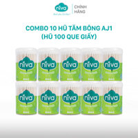Combo 10 Tăm Bông Niva Hũ Xoay 100 Que Thân Giấy AJ1 Đa Năng Chuyên Dùng Ngoáy Tai, Vệ Sinh, Trang Điểm, Thân Thiện Môi Trường - AJ1 - 100 Que giấy