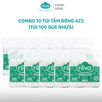 Combo 10 Tăm Bông Niva Túi 100 Que Thân Nhựa AZ2 Đa Năng Chuyên Dùng Ngoáy Tai, Vệ Sinh, Trang Điểm - AZ2 - 100 Que Nhựa