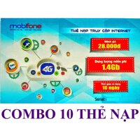 Combo 10 thẻ nạp Data 3G 4G Mobifone 1.4GB dùng trong 10 ngày