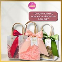 Combo 10 Túi Đựng Quà Quai Cói kèm nơ giấy rơm nhiều màu, Túi Nhựa Bóng Kính chống nước đựng hoa quà tặng - ST GROUP