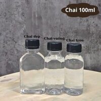 Combo 100 Chai nhựa PET 100ml nắp nhựa đen hình tròn, vuông, dẹp - Chai đóng trà sữa 5K giá rẻ