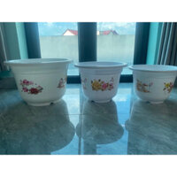 Combo 100 Chậu A330( M29xC20xD17) nhựa in Hoa Bốn Mùa đủ size trồng hoa, cây in hình hoa Sen, hoa Đào, hoa Tùng, hoa Mai