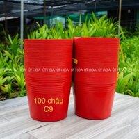 Combo 100 chậu nhựa C9 (20x16cm) màu đỏ trồng hoa Tết giá rẻ