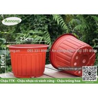 Combo 100 chậu nhựa có vành TTK 230 nâu đỏ (miệng x cao = 23cm x 16cm), Chậu trồng hoa vạn thọ 2 gốc