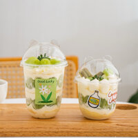 Combo 100 Cốc nhựa tai gấu đựng Trà sữa, các loại bánh lạnh