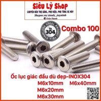 Combo 100 con Bulong ốc lục giác INOX 304 - Đầu dù dẹp M6x15mm