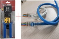 Combo 100 Đầu mạng RJ45 xuyên thấu + 100 chụp mạng + 1 kìm bấm mạng