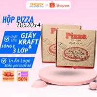 Combo 100 Hộp Carton Đựng Pizza In Sẵn Size 20x20x4 Giấy KRAFT Nâu Sóng E 3 Lớp Cứng Cáp