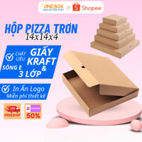 Combo 100 Hộp Carton Đựng Pizza Trơn Size 14x14x4 Giấy KRAFT Nâu Sóng E 3 Lớp Cứng Cáp
