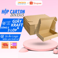 Combo 100 Hộp CARTON Nắp Gài Sẵn Size 20x15x5, Giấy KRAFT Nâu Sóng E 3 Lớp Cứng Cáp Đóng Hàng, Hộp Giấy Gói Hàng