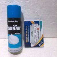 Combo 100 lưỡi dao cạo lam cạo râu và Kem cạo râu Familiar chai to 360gam