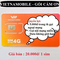 Combo 100 sim vietnamobile gói cước cảm ơn