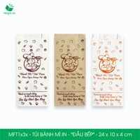 Combo 100 Túi bánh mì 24x10x4 cm - In sẵn họa tiết ĐẦU BẾP - Bao bánh mì Túi giấy thực phẩm an toàn - TRẮNG - CAM
