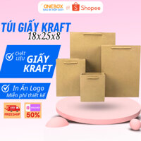 Combo 100 Túi Giấy Đựng Quà KRAFT TRƠN Loại Dày Size 18x25x8, Túi Xi Măng Trơn Có Quai Xách Dùng Đựng Quà Tặng