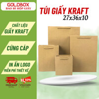 Combo 100 Túi Giấy KRAFT TRƠN Loại Dày Size 27x36x10, Túi Xi Măng Trơn Có Quai Xách Dùng Đựng Quà Tặng