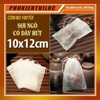 Combo 100 túi lọc trà, thảo dược sợi ngô có dây rút nhập khẩu kích thước 10x12cm. Phukientuiloc